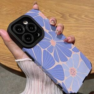 iPhone Phone Case Vertical Stripes Silicone Floral Pattern